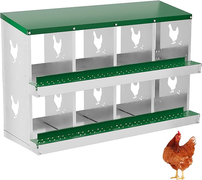 8 Hole Chicken Nesting Box with Roll Out Egg Tray, Rustproof & Ventilated Chicken Laying Boxes for Hens, Chickens, Ducks | Easy-Clean Poultry Coop Accessories-PawvioPets