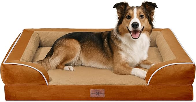 Comfort Expression Large Dog Beds Waterproof Orthopedic Foam Dog Sofa Beds Comfy Pet Bed with Washable Removable Cover & Non-Slip Bottom(Large,Caramel)-PawvioPets