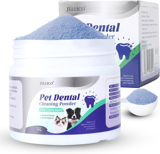 Dog Teeth Cleaning Powder, Dog Dental Powder and Cats Breath Freshener, Bad Breath & Tartar Remover for Pets, Suitable for Large, Medium & Small Canine(Blue)-PawvioPets