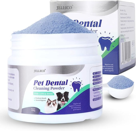 Dog Teeth Cleaning Powder, Dog Dental Powder and Cats Breath Freshener, Bad Breath & Tartar Remover for Pets, Suitable for Large, Medium & Small Canine(Blue)-PawvioPets