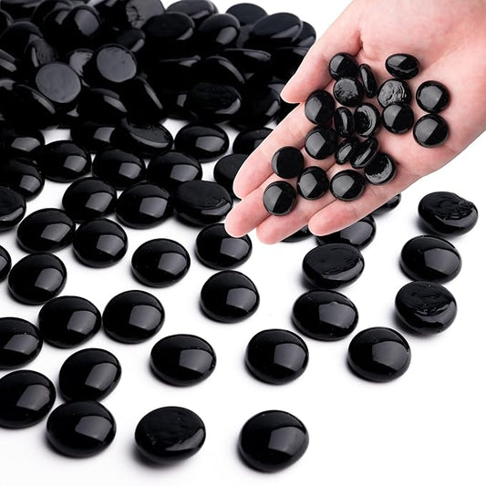 Black Glass Marbles, 0.97 LB Flat Glass Beads for Vases, Mosaic Gem Pebbles for Aquarium Decor, Floral Arrangements Vase Filler Smooth Mancala Stones and Crafts Approx. 80-100PCS-PawvioPets