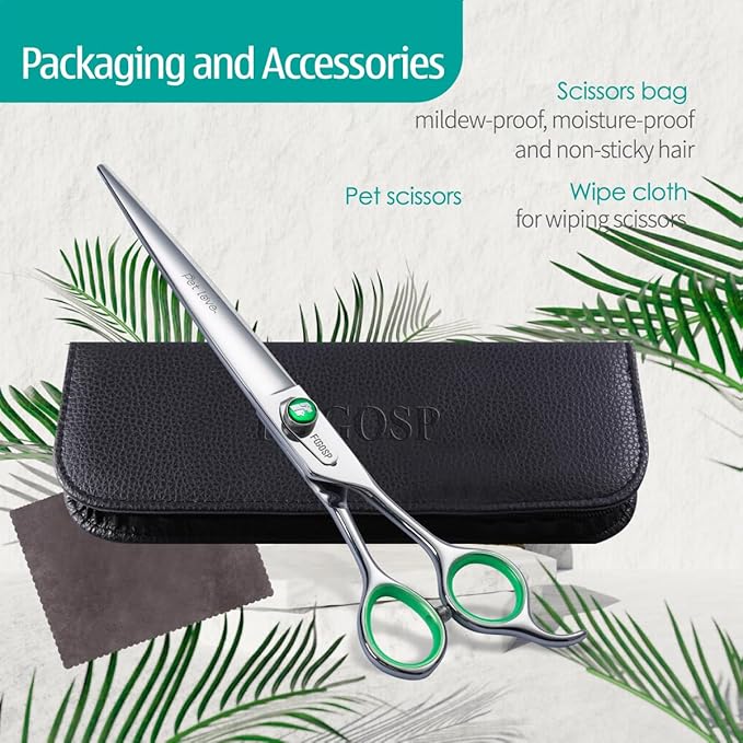 7'' Straight Dog Grooming Scissors Professional Grooming Shears for Dogs Cat Pet Japan 440C Stainless Steel Dog Cutting Scissors for Grooming Right Handed-PawvioPets