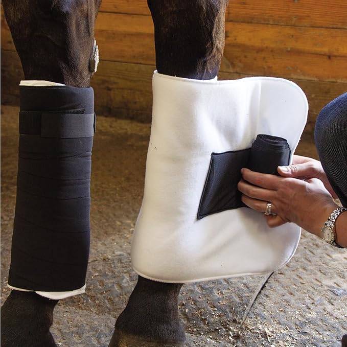 Dura-Tech Combo No Bow Leg Wraps for Horses | Perfect & Quick Bandage Application | Innovative Protection | Heavy-Duty Hook & Loop Closure | White & Black Combo-PawvioPets
