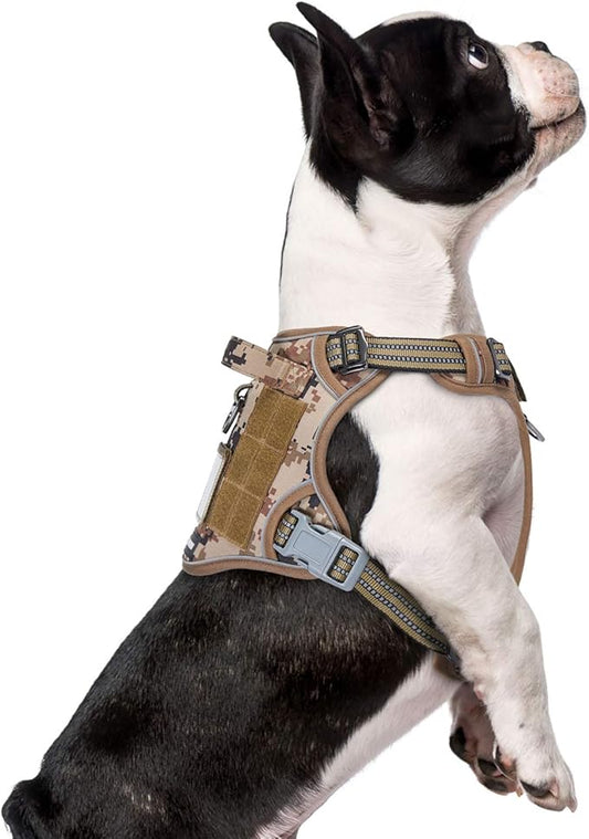 BUMBIN Tactical Dog Harness for Small Dogs No Pull, Famous TIK Tok No Pull Puppy Harness, Fit Smart Reflective Pet Walking Harness for Training, Adjustable Dog Vest Harness with Handle Desert Camo S-PawvioPets