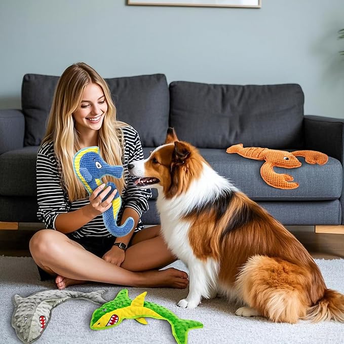 Dog Toy Squeak No Stuffing Toys, 4-Pack Toys for Small Medium Large Breed, Puppy Teething Interactive Toy to Keep Them Busy, Best Christmas Birthday Gift-PawvioPets