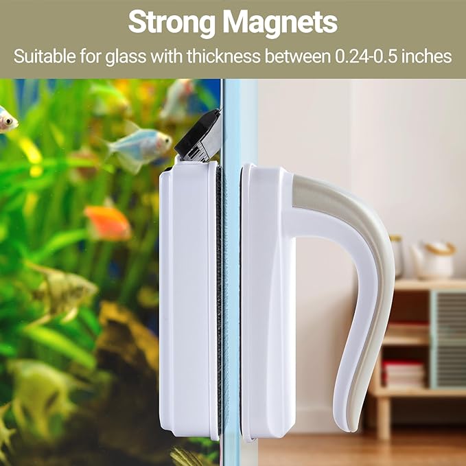 Aquarium Magnet Glass Cleaner, Magnetic Fish Tank Cleaner with Algae Scraper, Double Sided Cleaning Scrubber Brush with Handle, Titanium Blade, Self-Floating, Fit 1/4"-1/2" Thick Glass, Large-PawvioPets