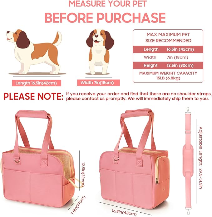 Dog Purse Carrier for Small Dogs, Soft Soft Sided Folding Dog Carriers for Small Dogs Medium Cats Puppies up to 15 Lbs, Washable Breathable Puppy Carrier for Outdoor Travel (Large Pink)-PawvioPets