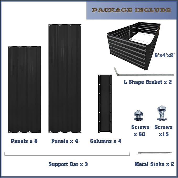 6x4x2FT Metal Raised Garden Bed Kit, Galvanized Outdoor Garden Bed Planter Box for Vegetables, Flowers, Herbs, Succulents and More, Black-PawvioPets