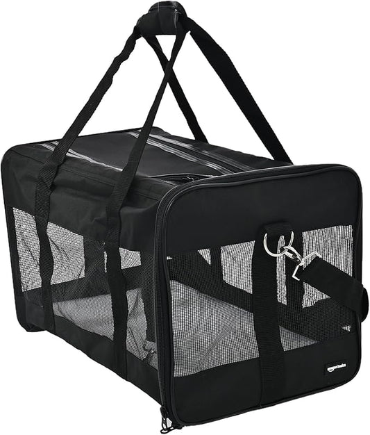 Amazon Basics Soft-Sided Mesh Pet Travel Carrier for Dog, Cat, up to 16 pounds, 16.5" L x 10.6" W x 11" H, Black-PawvioPets