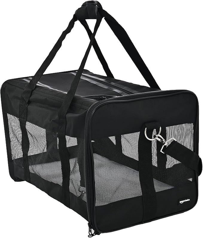 Amazon Basics Soft-Sided Mesh Pet Travel Carrier for Dog, Cat, up to 22 pounds, 19.7" L x 12" W x 12" H, Black-PawvioPets