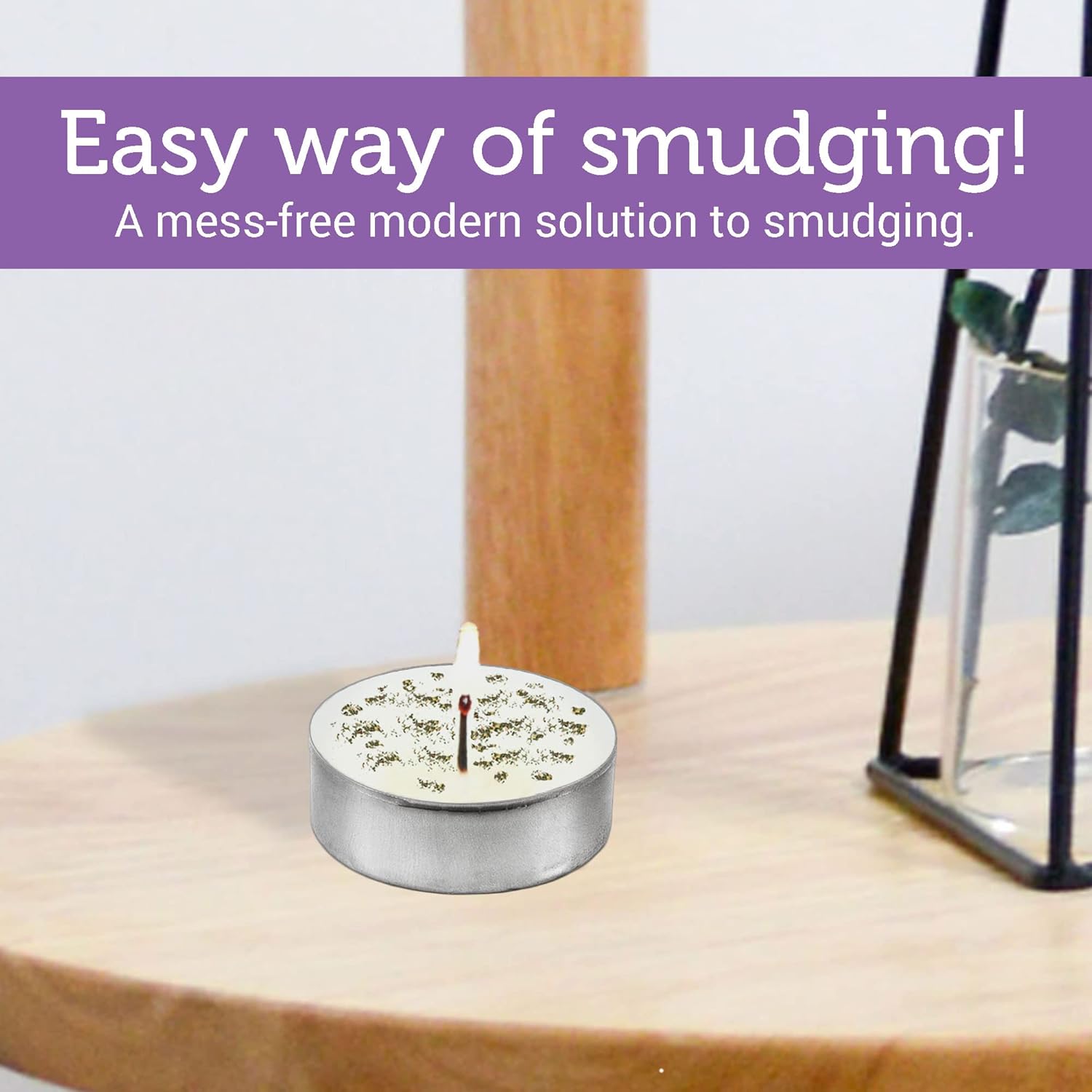 SOUL STICKS 12 Pack Little Smudgies Tealight Candles Smudge Candle for Cleansing House, Meditation, Chakra Healing | Made with Crystals and Herbs (White Sage & Lavender)