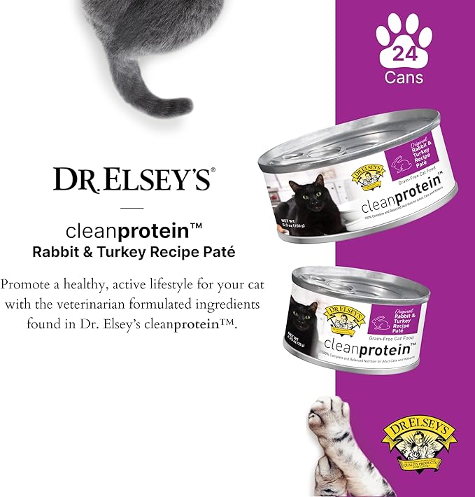 Dr. Elsey's cleanprotein Original Rabbit & Turkey Recipe Wet Cat Food, (Pack of 24), 2.75oz Cans-PawvioPets