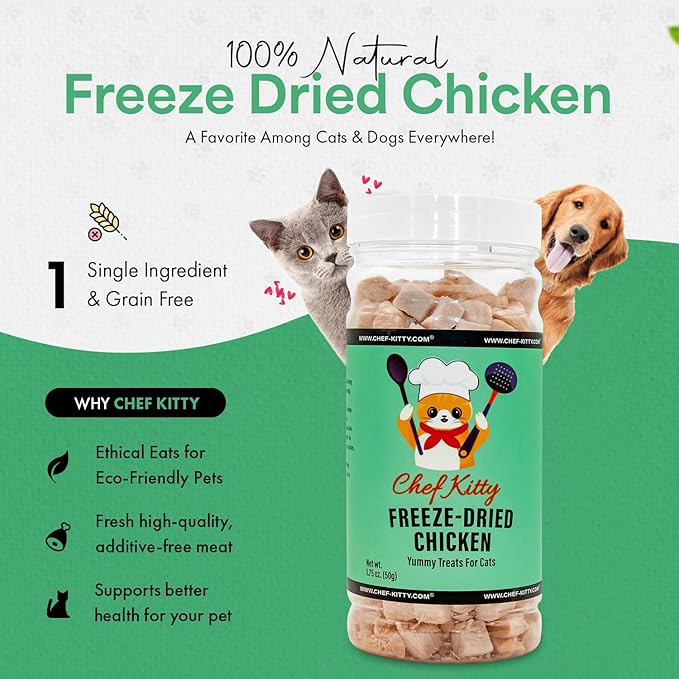 Freeze-Dried Chicken Treats for Cats & Dogs – 100% Human Grade, Single Ingredient, High-Protein, Healthy Snack – No Additives or Preservatives – 1.7oz - Inspected & Tested in USA-PawvioPets