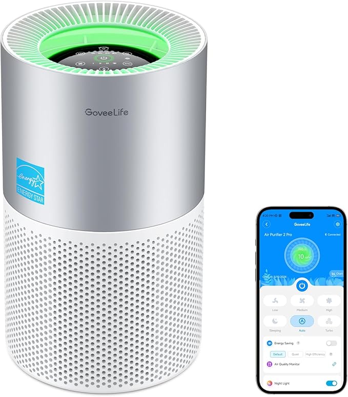 GoveeLife Air Purifiers for Home, Smart Air Purifier for Large Rooms with App & Alexa Control, Covers up to 1162ft², Air Quality Monitor, PM2.5 Sensor Air Purifier for Pet Hair, Pollen, Dust, Smoke-PawvioPets