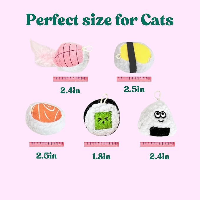 5 Pack Sushi Cat Toys, Interactive Catnip with Bells Inside Kitten Boredom Relief, Soft and Durable, Indoor Kitty Exercise Pet Toys-PawvioPets