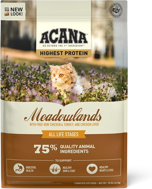 ACANA Grain-free Dry Cat Food Meadowlands Chicken Turkey Fish and Cage-Free Eggs 10lb Bag-PawvioPets