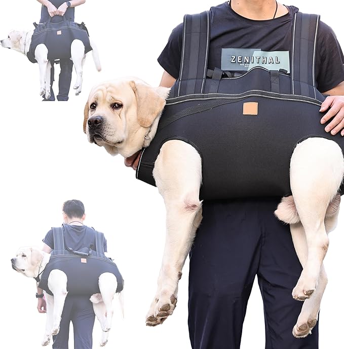 Dog Lift Harness Backpack Carrier for Large Dogs, Full Body Sling with Handle, Dog Harness for Joint Injuries, Arthritis, Ideal for Stairs, Elderly Dogs (Black Large 20-29 LBS)-PawvioPets