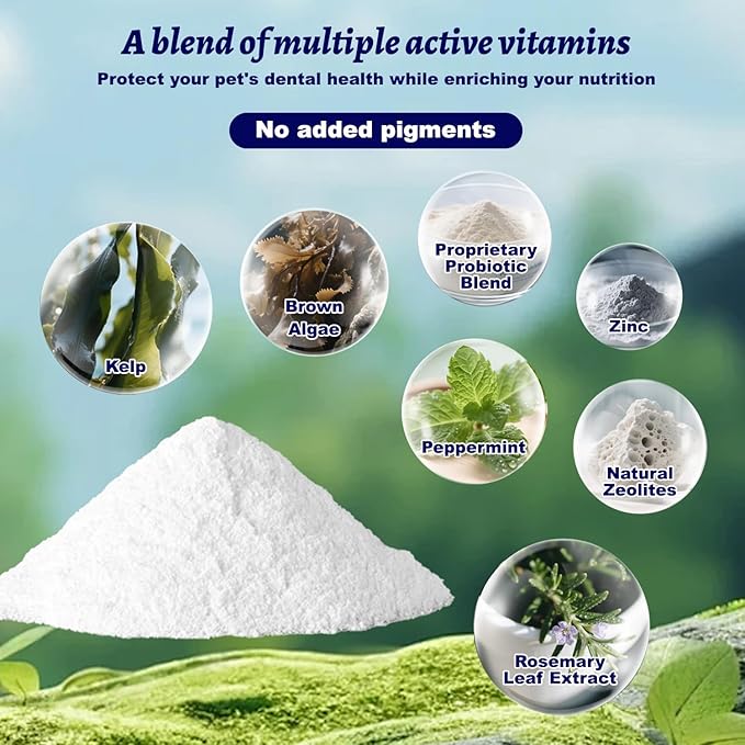 Dog Dental Powder for Pet Oral Care and Teeth Cleaning–No Added Colorants Breath Freshener for Cats and Dogs, Bad Breath, Plaque & Tartar Remover, Helps Protect Against Leaky Gums – 100 Scoops-PawvioPets