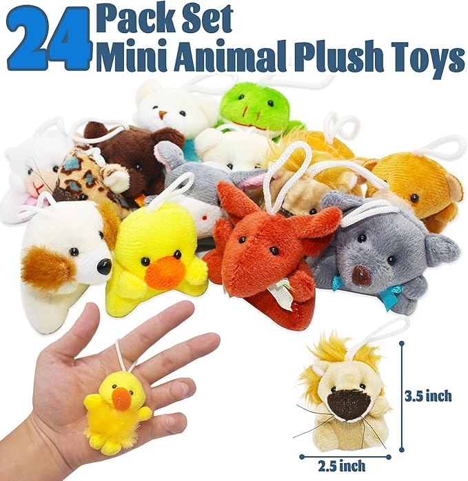 24 Packs Mini Plush Animals Toys, Animals Keychain Charms for Kids, Small Stuffed Animal Bulk for Kids, Easter Party Favors, Easter Basket Stuffers, Carnival Prizes, School Gifts-PawvioPets
