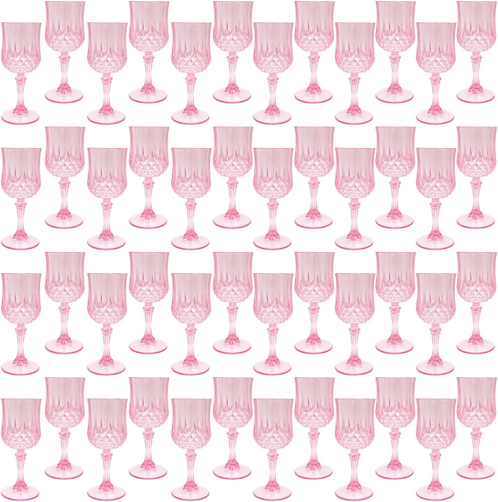 Plastic Wine Glasses，Plastic Goblets Vintage Style Cordial Drinking Glasses for Wedding Reception, Grand Event Party Supplies (48, Pink)