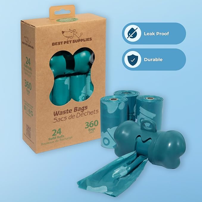 Best Pet Supplies Dog Poop Bags (360 Bags) for Waste Refuse Cleanup, Doggy Roll Replacements for Outdoor Puppy Walking and Travel, Leak Proof and Tear Resistant, Thick Plastic - Turquoise-PawvioPets