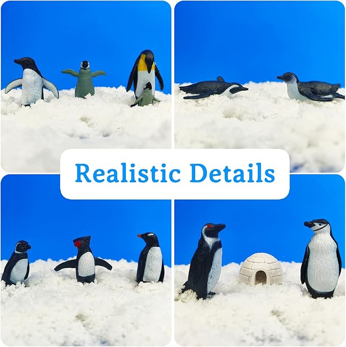 11PCS Penguin Toys, Plastic Arctic Animal Penguin Figures for Kids, Realistic Polar Animals Penguin Figurines Set with Igloo Model, Cake Topper Winter Miniature Toys Decoration-PawvioPets