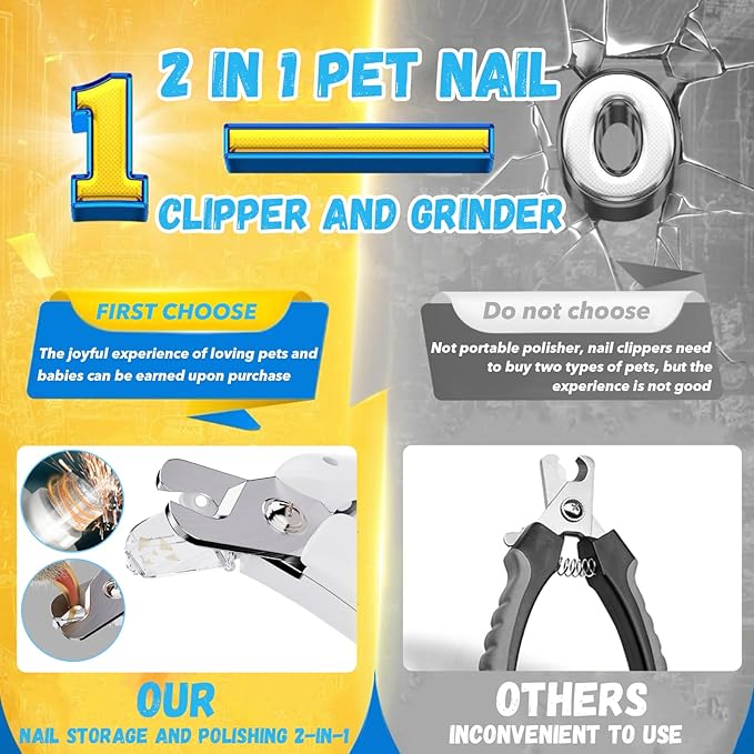 2 in 1 Dog Nail Clippers and Grinder with Lights & Cat Nail Clipper for Large Medium Small Dogs Cats Nail Trimmers USB Rechargeable with 2 LED Lights Dog Claw Care for Non-Black Nails-PawvioPets