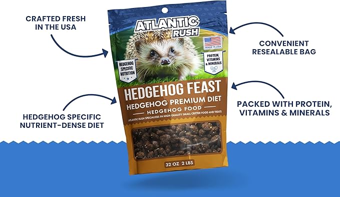 Atlantic Rush Hedgehog Feast Premium Food - 2lb Resealable Bag of Hedge Hog Delite- Small Critter Supplies Hedge Hog Food - Hedgehog Treats- Sourced & Made in The USA-PawvioPets