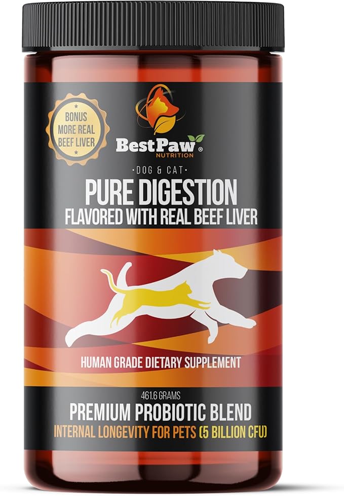 Dog & Cat Premium Probiotic Prebiotic & Digestive Enzymes 5 Billion CFU Organic Turmeric Coconut Oil Pure Pumpkin & Kelp for Healthy Bowels Gut & UTIs Beef Liver Flavor-PawvioPets