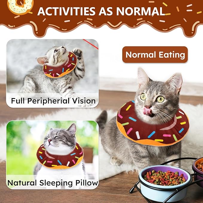 Cat Cone Collar Soft, Cat Recovery Collar for Wound Healing Cute Cat Donut Adjustable Cat Cones to Stop Licking Comfortable Lightweight Neck Elizabethan Collars for Cats Kittens After Surgery-PawvioPets