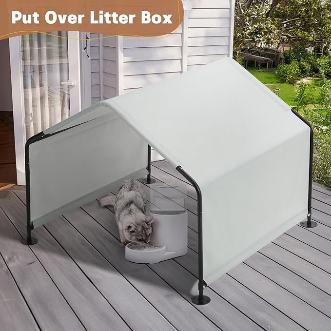 Dog Shade Shelter Outdoor 4'x4'x3' Tent for Large Medium Dogs, Outside Sun Rain Canopy Pet House for Cats Pigs Livestock with Waterproof Roof Ground Nails,Grey-PawvioPets