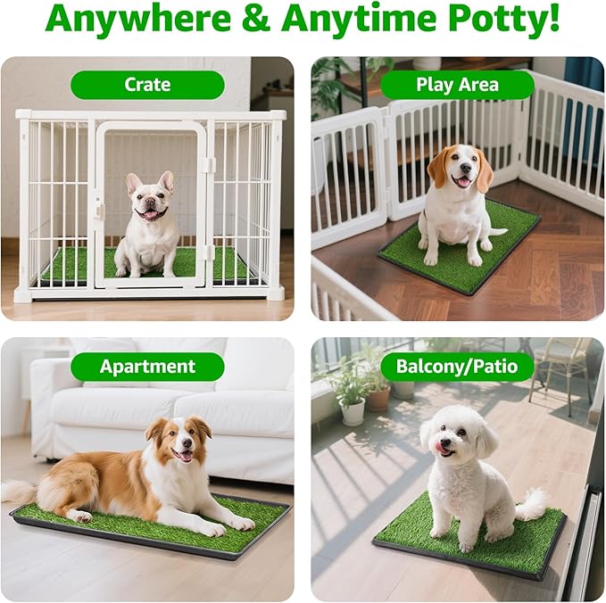 Dog Grass Large Patch Potty Tray, Dog Litter Box, Artificial Grass Mat Bathroom Turf for Pet Training, Washable Puppy Pee Pad, Perfect Indoor/Outdoor Portable Potty Pet Loo (Tray 41''x26'')-PawvioPets