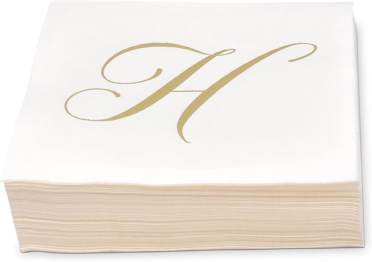 Gift Boutique 100 Gold Monogram Cocktail Napkins Letter H Disposable Paper Pack Elegant Metallic Golden Foil Hand Napkin for Powder Room Wedding Holiday Birthday Party Baby Shower Decorative Towels