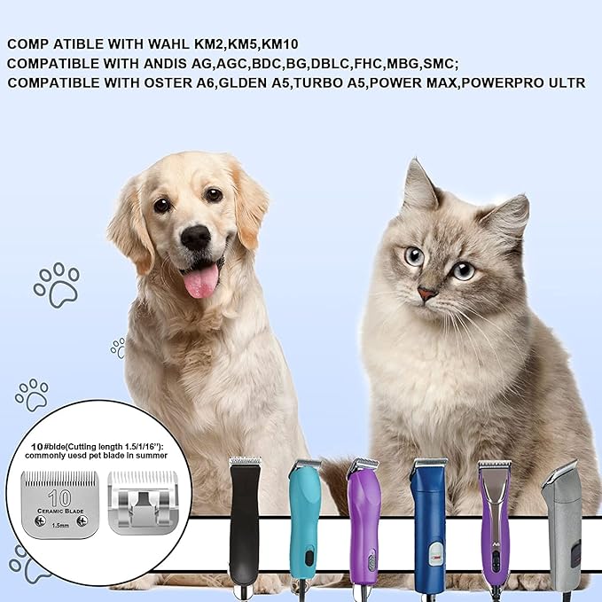 7Pack 10 Blades Dog Grooming Replacement Blades Compatible with Andis Pet Clipper/Oster A5/Wahl KM Series Dog Clipper,Ceramic Blade & Stainless Steel Blade (#10+30+40+3FC+4FC+5FC+7FC)-PawvioPets