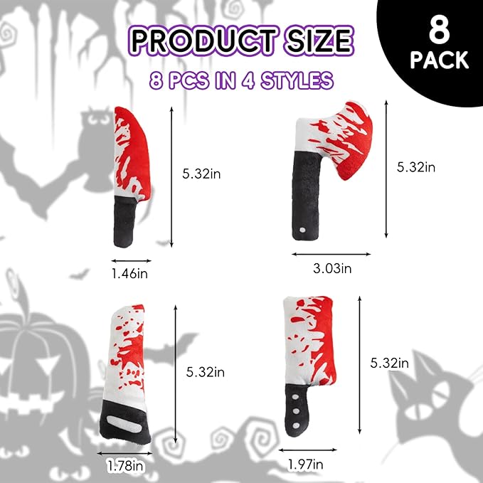 8pcs Catnip Toy, Indoor Knife Shaped Cat Toy Horror Plush Interactive Chew Bite Toys for Halloween Christmas Cat Kitten Indoor Festive Holiday Cat Lover Gift-PawvioPets