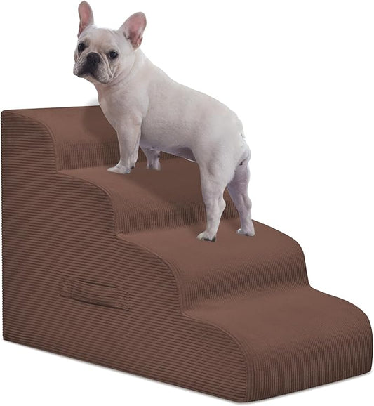 Dog Steps for Small Dogs, 4-Step Pet Ramp Stairs for High Beds and Sofa, Non-Slip Pet Stairs for Small Dogs and Cats, Removable and Easy to Clean Cover, Coffee-PawvioPets