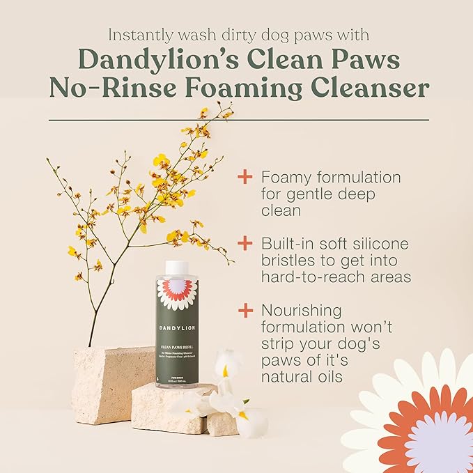 Dandylion Clean Paws Value Set – No‑Rinse Foaming Paw Cleaner with Built‑in Brush + 10 fl oz Refill-PawvioPets