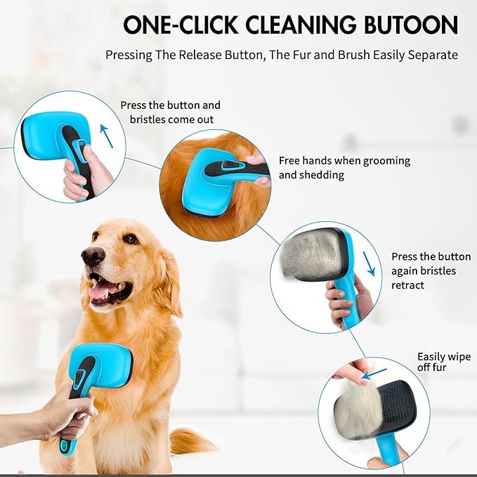 3 PCS Dog Grooming Brush Kit – Self Cleaning Slicker Brush for Shedding Short & Long Haired Dogs & Cats. Removes Loose Fur, Undercoat, Mats, Tangles for Small, Medium & Large Pets. Blue-PawvioPets