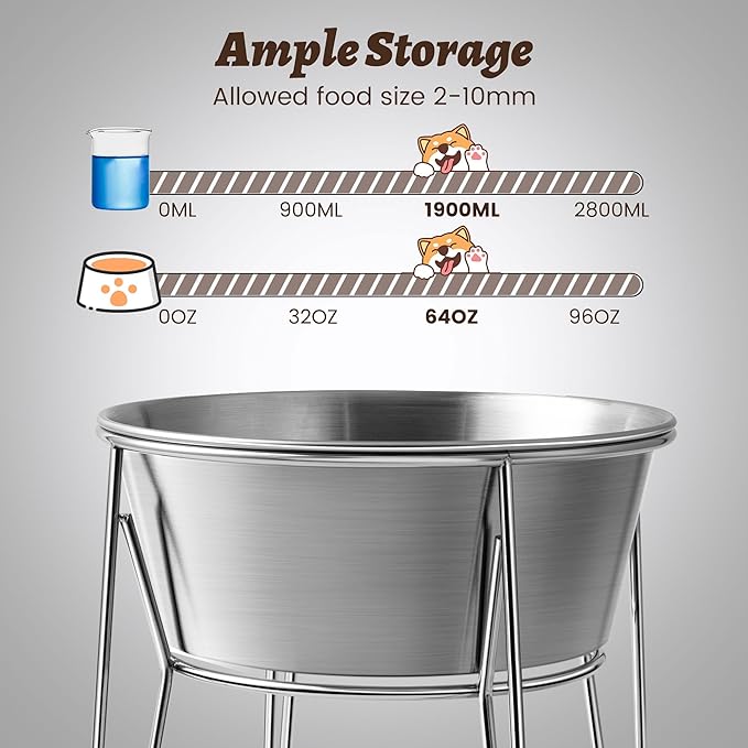 Elevated Dog Bowls for Large & Medium Dogs - Stainless Steel 64oz/8 Cup Raised Feeder with Non-Slip Base, Dual Food & Water Bowls 2-Pack-PawvioPets