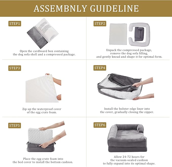 Bedfolks Orthopedic Dog Bed, Waterproof Dog Sofa Bed for Medium Dogs, Egg Foam Pet Couch Bed with Removable Washable Cover and Nonslip Bottom, Light Grey-PawvioPets