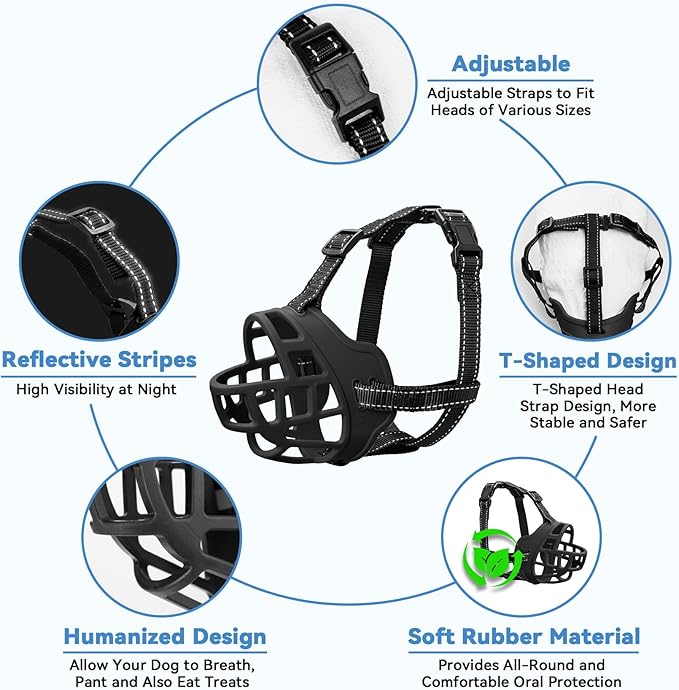 Dog Muzzle for Large Dogs, Breathable Basket Muzzles for Small, Medium and X-Large Aggressive Dog, Allows Panting Drinking, Suitable for Grooming Trimming Training (1, Black)-PawvioPets