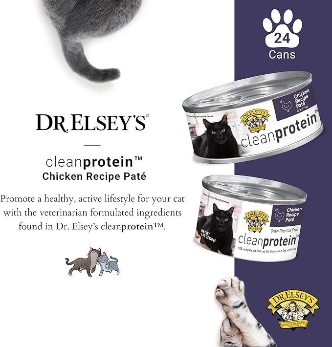 Dr. Elsey's cleanprotein Chicken Recipe Wet Cat Food, Pate 5.3 oz cans (Pack of 24)-PawvioPets