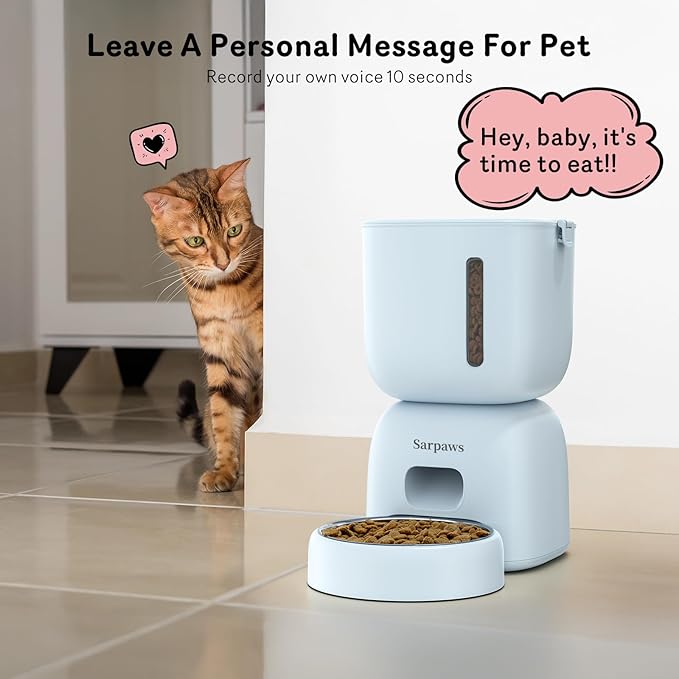 Automatic Cat Feeder and Water Dispenser FW1, Wire or Battery Cat Food Dispenser Timer Pet Feeder - Locking Lid, Desiccant Bag, Programmable Portion Control, 4 Daily Meals, 10s Voice Recorder-Blue-PawvioPets