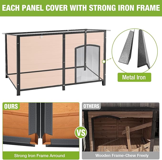 Aivituvin Dog House Outdoor 59" Extra Large Insulated Dog Kennel with Movable Insulation Liner,All-Around Iron Frame-PawvioPets