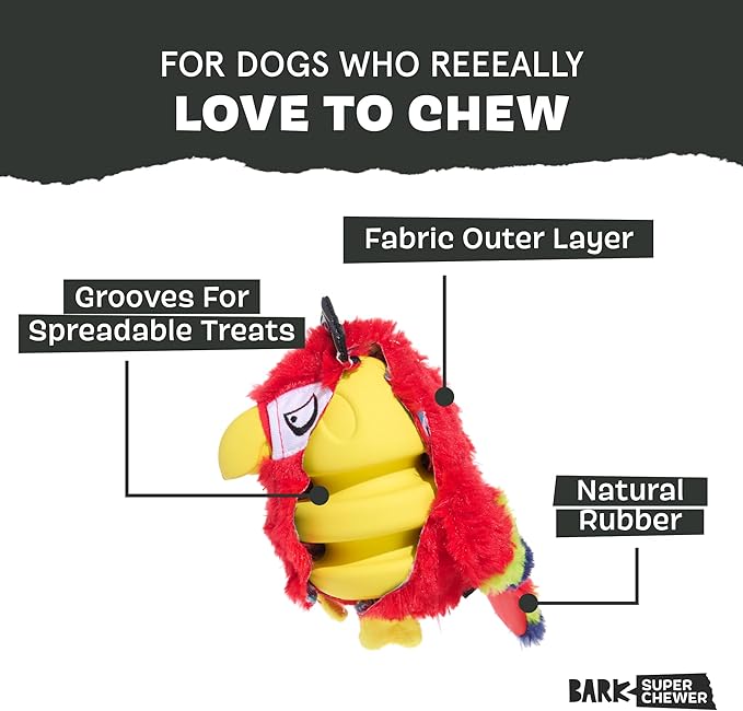 Barkbox Super Chewer Tough Dog Chew Toys for Aggressive Chewers, Plush 2 Toys in 1 (Parrot - Large)-PawvioPets