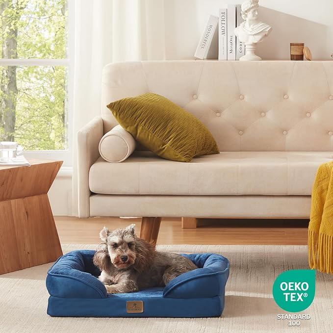 Bedfolks Orthopedic Dog Bed, Waterproof Dog Sofa Bed for Small Dogs & Cats, Egg Foam Pet Couch Bed with Removable Washable Cover and Nonslip Bottom, Navy Blue-PawvioPets
