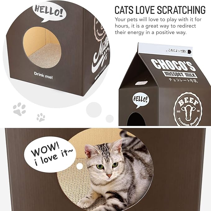 Cat Condo Scratcher Post Cardboard, Milk Box Shape Cat Scratching House Bed, Black Color-PawvioPets