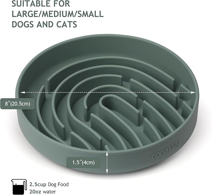 Coomazy Large Silicone Slow Feeder Dog Bowls, Interactive Puzzle Toy for Pets Food Training, Keeps Dogs Busy, Prevents Puppy Overeating (Dark Green, Large: 3.2Cup)-PawvioPets