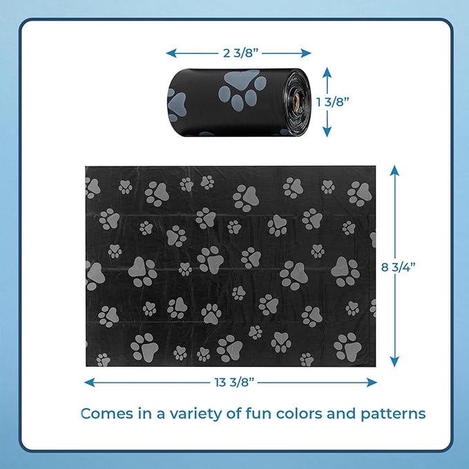 Best Pet Supplies Dog Poop Bags (150 Bags) for Waste Refuse Cleanup, Doggy Roll Replacements for Outdoor Puppy Walking and Travel, Leak Proof and Tear Resistant, Thick Plastic - Black-PawvioPets