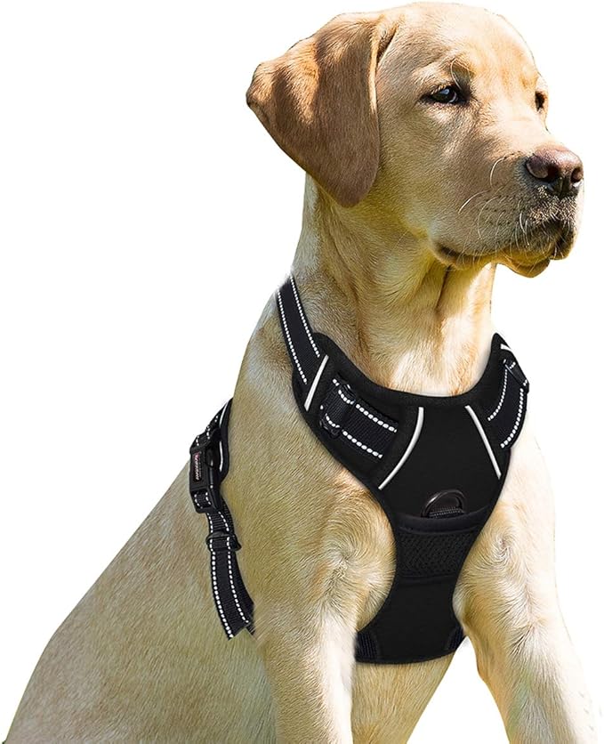 BARKBAY No Pull Dog Harness Front Clip Heavy Duty Reflective Easy Control Handle for Large Dog Walking(Black,S)-PawvioPets